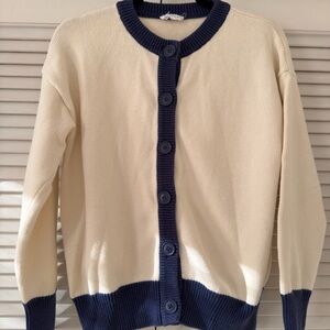 Minnow Women's Cream and Navy Cardigan Sweater